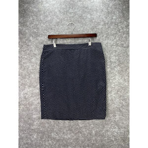 J Crew The Pencil Skirt Womens 10 Navy Blue White Polka Dot Lined Classic Career
